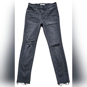 Madwell Black Distressed Jeans " 9" Mid-Rise Skinny" with raw hem, size 26P